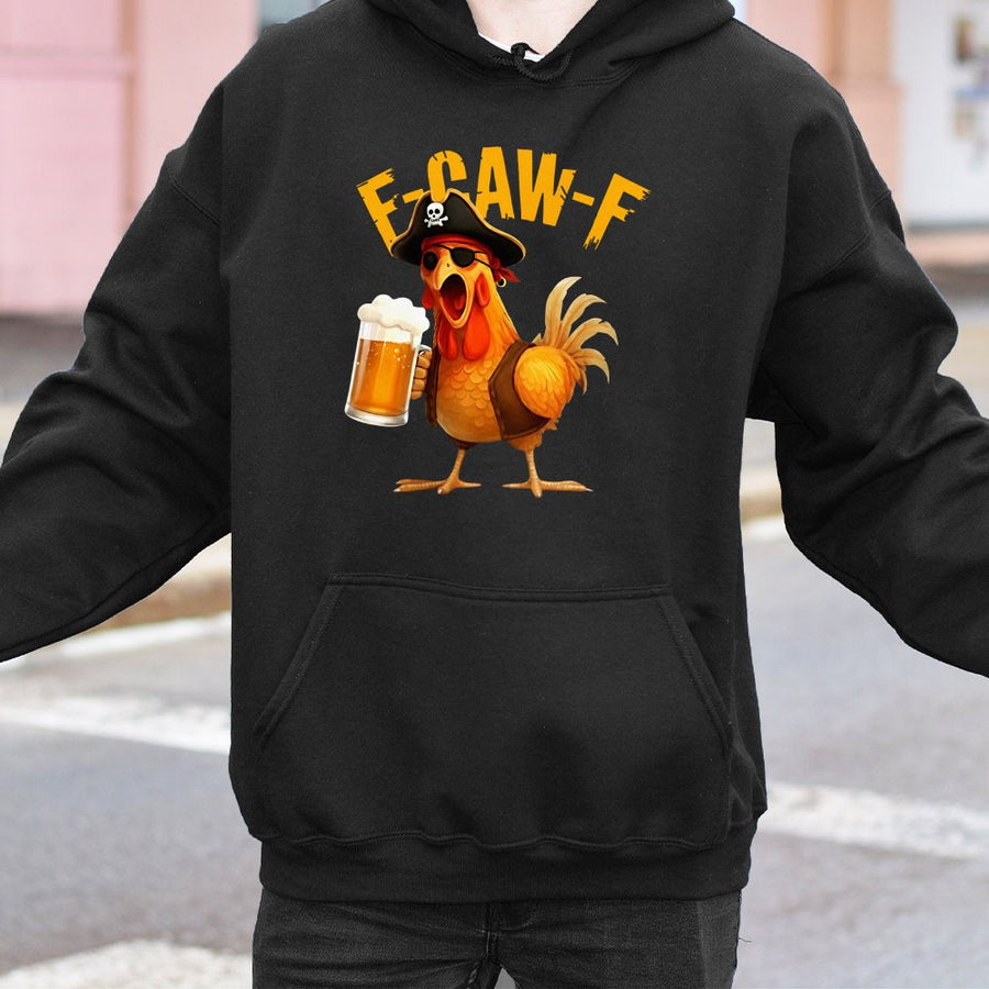 Pirate Chicken Hoodie | Funny F-Caw-F Rooster Beer Graphic | Premium Cotton Blend | Humorous Gift For Chicken Lovers And Farmers