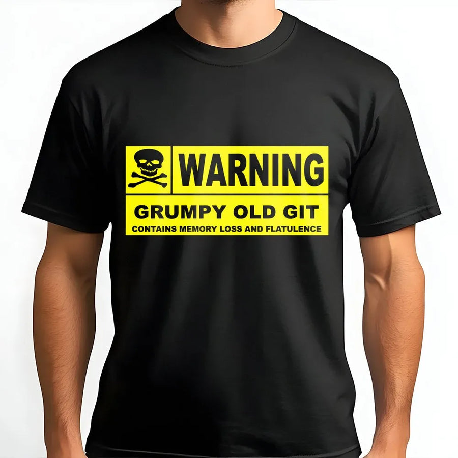 Funny Grumpy Old Git T-Shirt | Sarcastic Warning Sign Graphic | Premium Cotton Blend | Birthday or Fathers Day Gift for Dad, Grandad