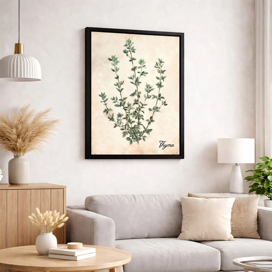 Thyme Botanical Canvas Wall Art | Vintage Herb Illustration Print | Premium Gallery-Wrapped Decor | Farmhouse Kitchen Gift for Gardeners