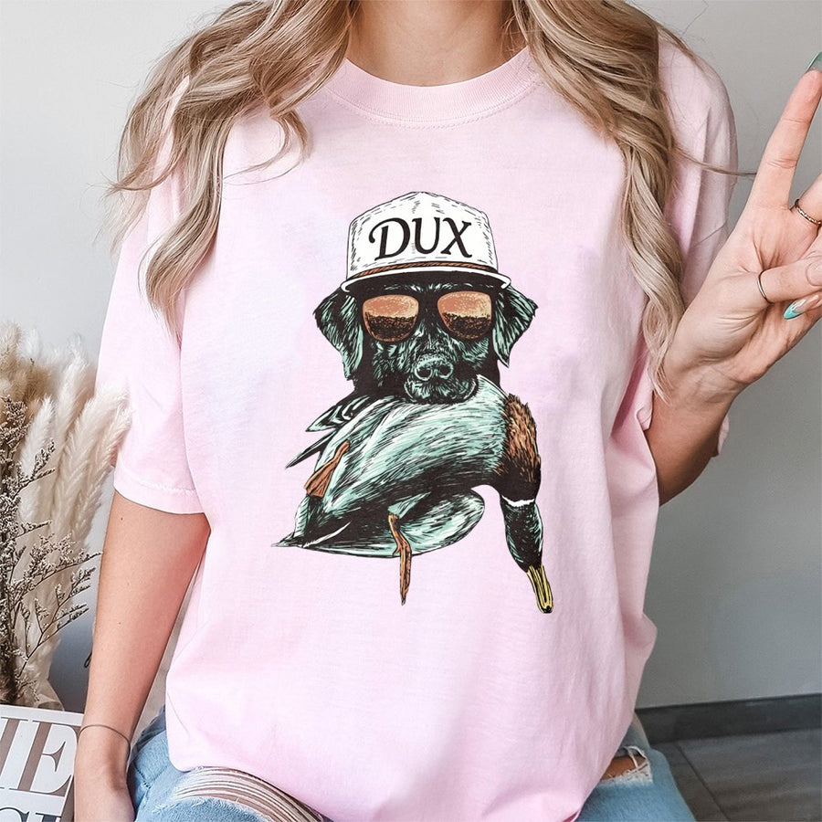 Labrador Retriever Duck Hunting T-Shirt | Retro Dux Graphic Print | Premium Soft Cotton Tee | Outdoor Waterfowl Gift for Hunters