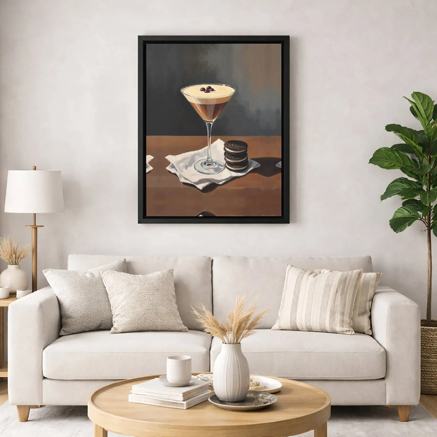 Espresso Martini Wall Art | Still Life Cocktail and Cookie Canvas Print | Premium Gallery Wrapped Decor | Modern Kitchen and Bar Gift
