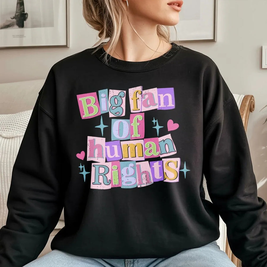 Human Rights Sweatshirt | Colorful Retro Social Justice Graphic | Premium Cotton Blend | Feminist Activist Gift