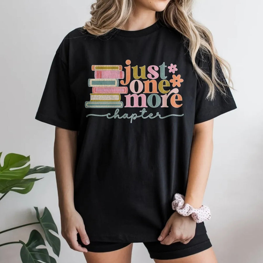 Just One More Chapter T-Shirt | Retro Book Lover Aesthetic Design | Premium Soft Cotton Tee | Bookish Gift for Readers & Librarians