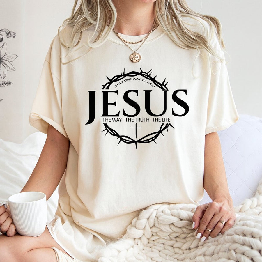 Jesus T-Shirt | The Way The Truth The Life Scripture | 100% Cotton Christian Apparel | Faith Based Religious Gift For Men And Women
