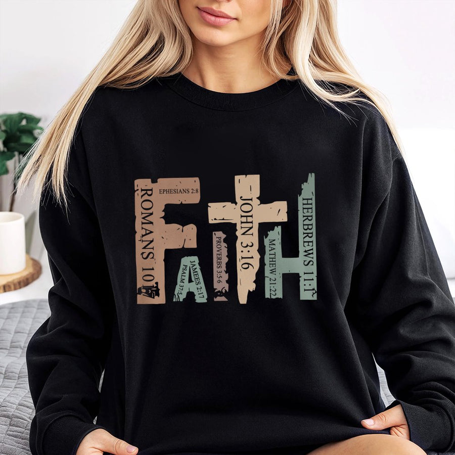 Faith Scripture Sweatshirt | Christian Bible Verse Graphic Design | Premium Cotton Blend Crewneck | Religious Gift for Women and Men