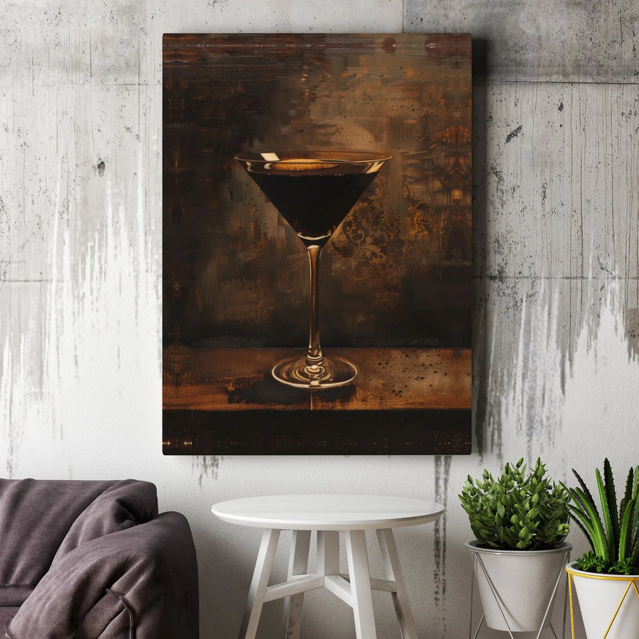 Espresso Martini Canvas Wall Art | Rustic Cocktail Bar Decor | Premium Gallery Wrap Print | Coffee Lover Kitchen Gift