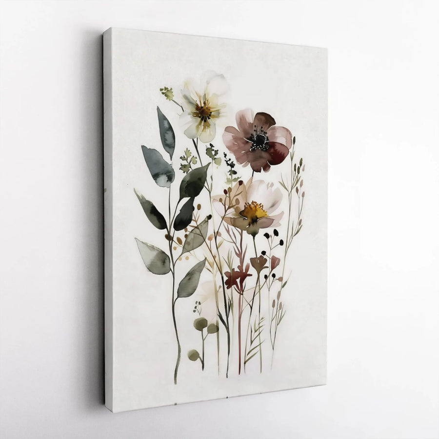 Watercolor Wildflower Canvas Wall Art | Botanical Floral Illustration | Premium Fade-Resistant Gallery Print | Minimalist Nature Decor for Home and Office