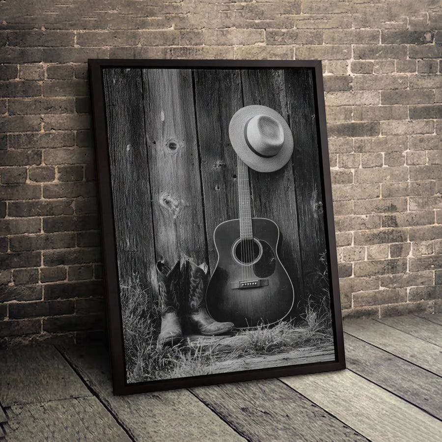 Country Music Wall Art | Western Acoustic Guitar & Cowboy Boots Print | Gallery-Quality 1.25 Inch Canvas | Rustic Farmhouse Decor Gift