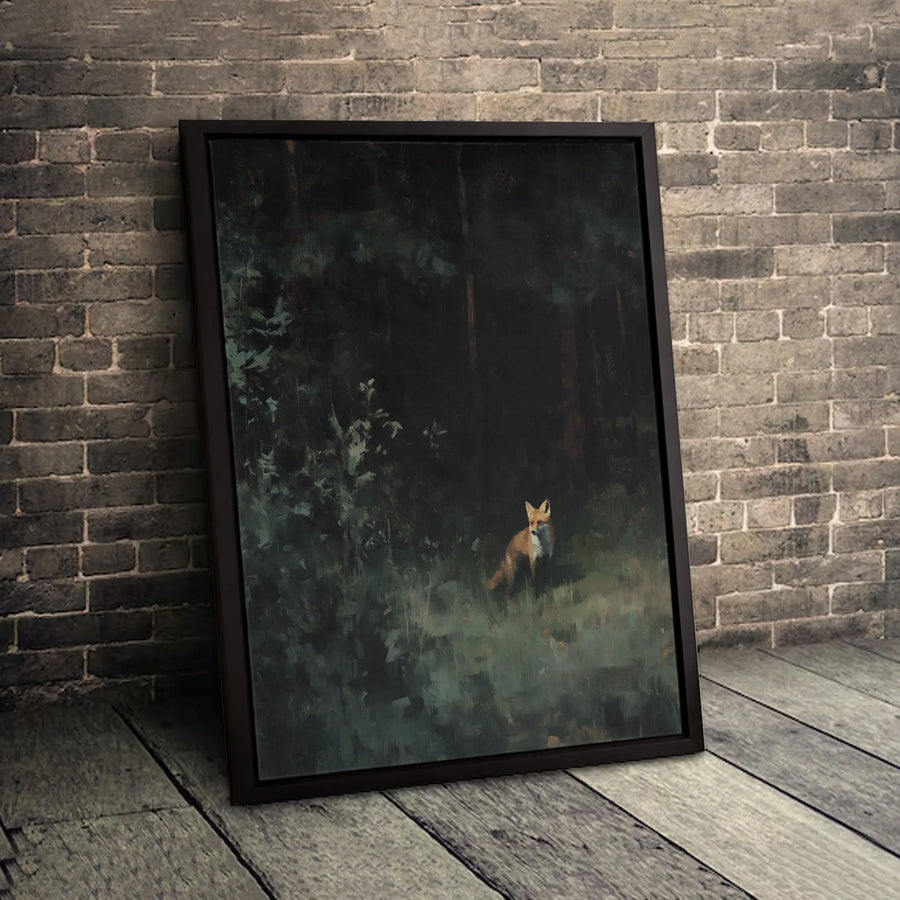 Fox Wall Art | Moody Forest Oil Painting Style | Premium Gallery Wrap Canvas | Rustic Wildlife Home Decor Gift