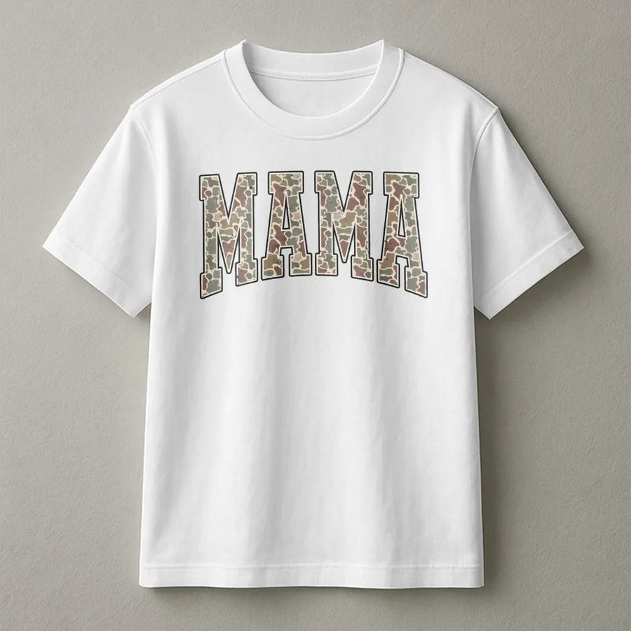 Mama T-Shirt | Camo Lettering Graphic Design | 100% Soft Cotton Tee | Mother's Day 2026 Gift For Mom, New Mom or Wife