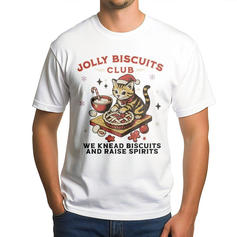 Christmas Cat Baking T-Shirt | Funny Holiday Kitten Cookie Design | Premium Cotton Graphic Tee | Gift for Cat Lovers and Bakers