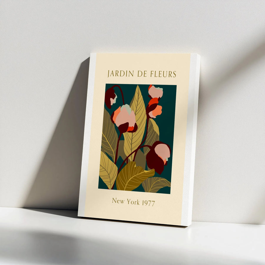 Jardin de Fleurs Canvas Wall Art | Retro 1977 New York Exhibition Poster Style | Premium Thick 1.25" Profile | Modern Home Decor Gift