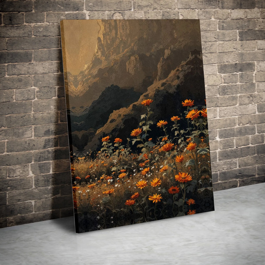 Moody Mountain Landscape Canvas Art | Wildflower Meadow Wall Decor | Premium Fade-Resistant Print | Large Nature Gift for Home Office