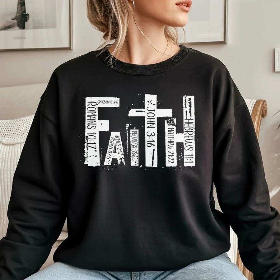 Faith Bible Verse Sweatshirt | Scripture Cross Graphic Design | Premium Cotton Blend | Christian Religious Gift for Men and Women