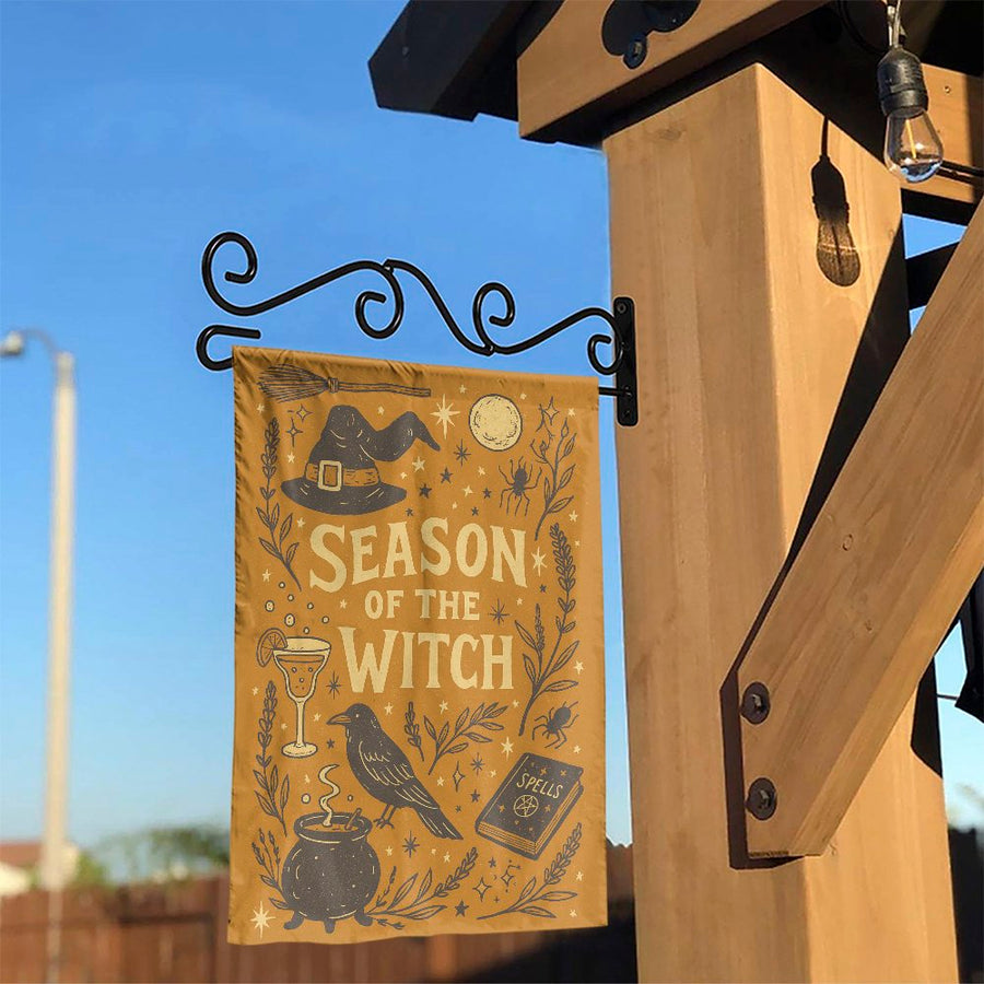 Season of the Witch Garden Flag | Spooky Halloween Yard Decor | Premium Polyester Outdoor Banner | Fall Porch Decoration for Witchy Decor Lovers