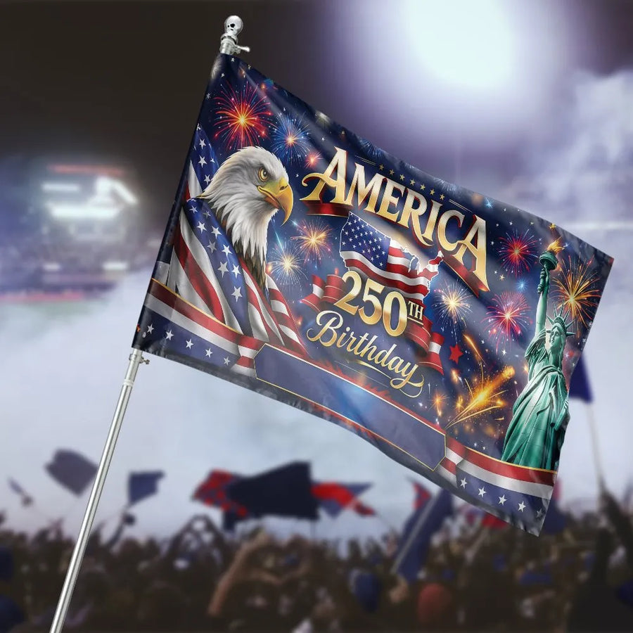 America 250th Birthday House Flag | Patriotic Eagle & Statue of Liberty | Double Sided Premium Polyester | USA Sestercentennial Commemorative Gift