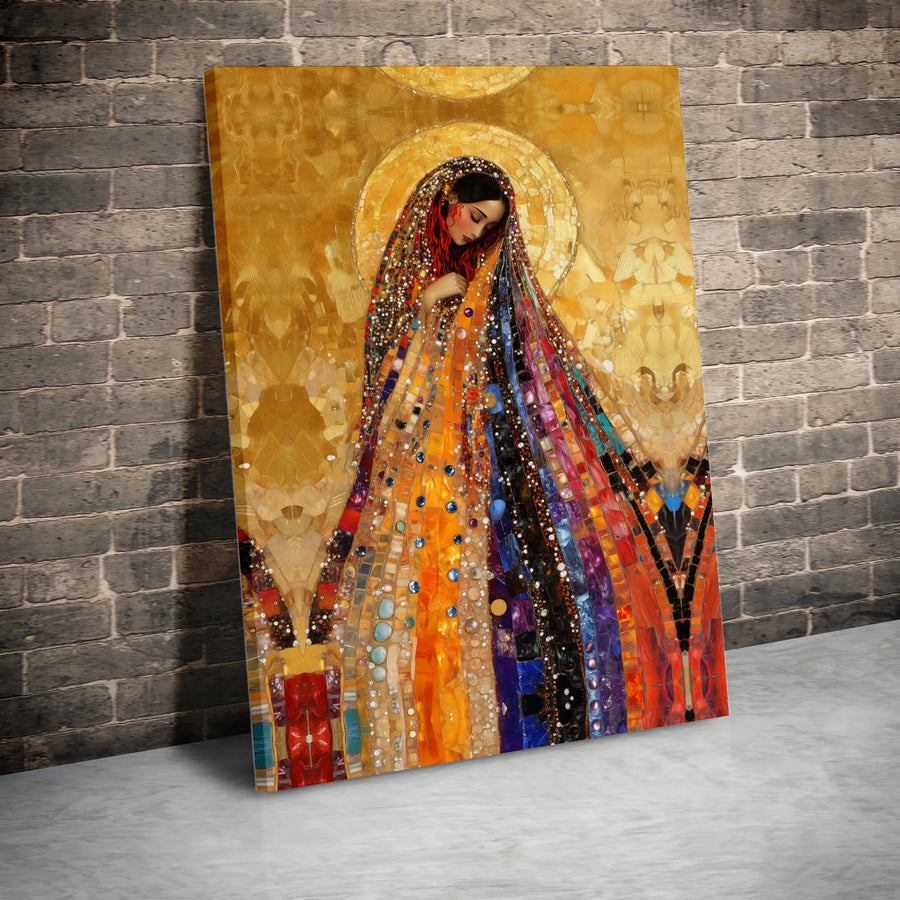 Virgin Mary Canvas Print | Klimt Style Mosaic Wall Art | Premium Gallery Wrap Decor | Religious Gift for Home Office Wall