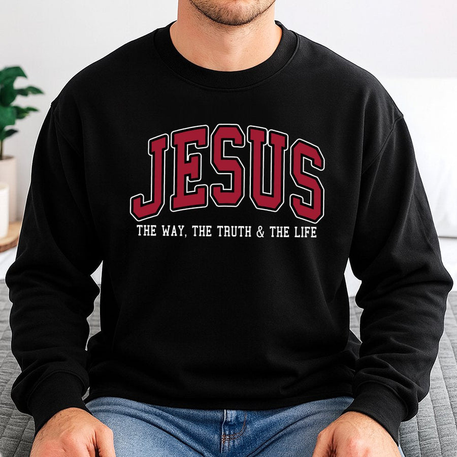 Jesus Sweatshirt | The Way The Truth And The Life Scripture Design | Premium Cotton-Blend Unisex Pullover | Faithful Christian Gift Apparel