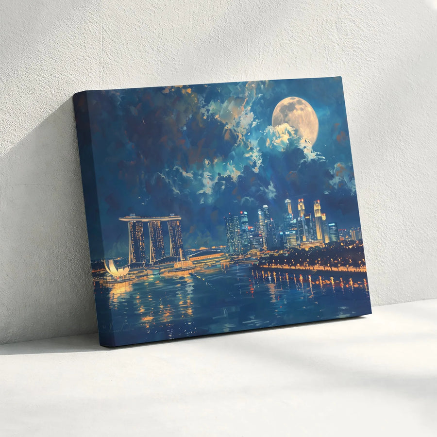 Singapore Skyline Canvas Art | Marina Bay Sands Night View | Premium Gallery Wrap Print | Travel Home Decor Gift