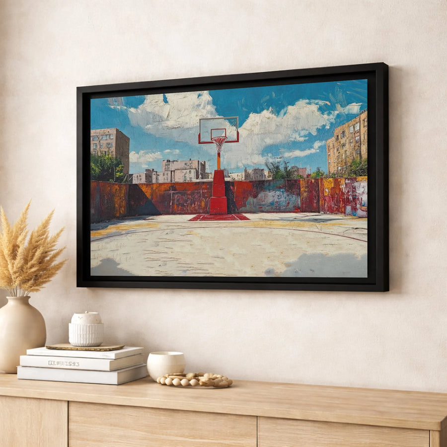 Basketball Court Wall Art | Urban Impressionist Painting | Premium Fade-Resistant Canvas | Sport Enthusiast Gift for Office or Home Decor