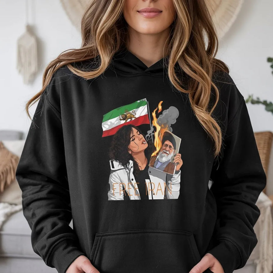 Free Iran Hoodie | Lion And Sun Persian Flag Graphic | Premium Cotton Blend | Unisex Protest Gift For Activists