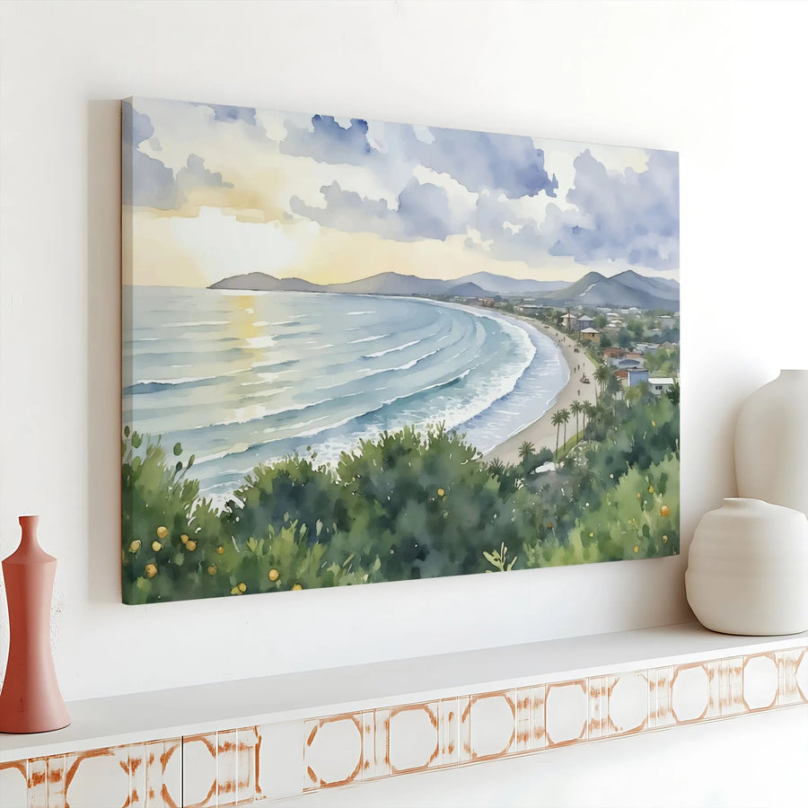 Coastal Beach Canvas Wall Art | Watercolor Sunrise Seascape Print | Premium 1.25" Gallery Wrap | Calming Home Decor for Living Room