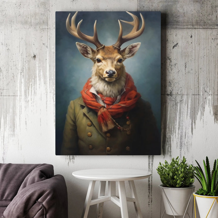 Anthropomorphic Deer Wall Art | Victorian Gentleman Stag in Suit | Premium Gallery Wrapped Canvas | Whimsical Wildlife Home Decor Gift
