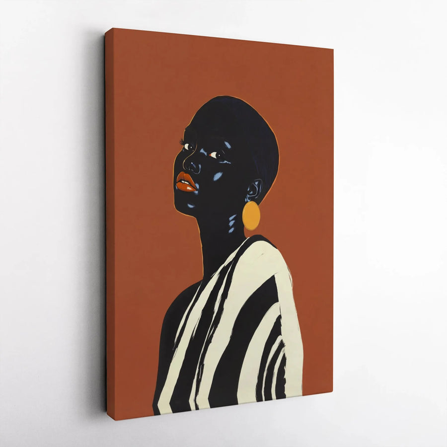 Black Woman Art Portrait Canvas | Minimalist Contemporary Painting | 1.25" Gallery Wrap | Modern Home Office Decor Wall Art