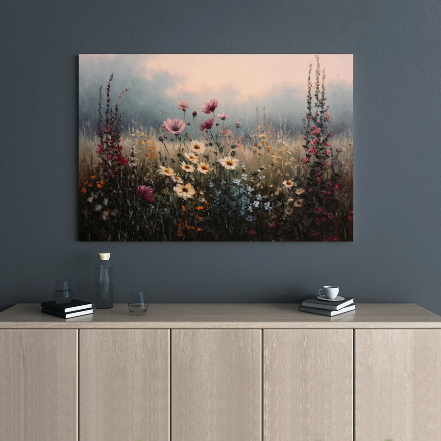 Wildflower Meadow Canvas Print | Impressionist Pink Cosmos Floral Wall Art | 1.25-Inch Gallery Wrap | Bohemian Home Decor Gift