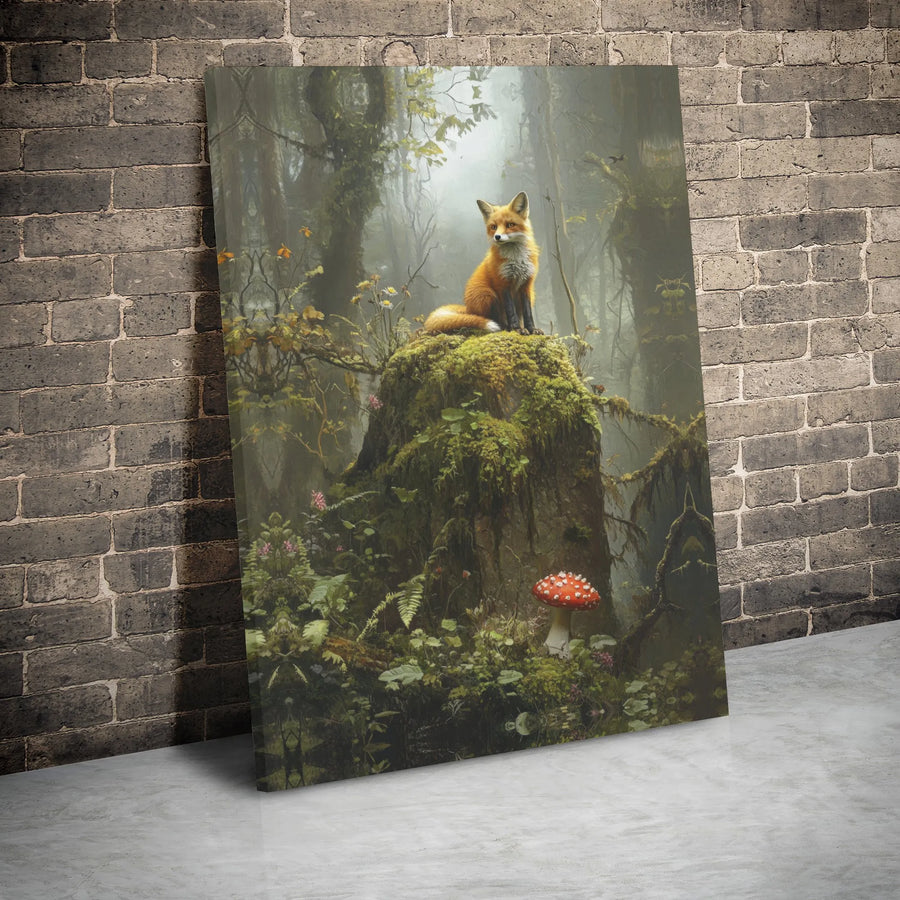 Fox Wall Art Canvas | Enchanted Forest Toadstool Print | Premium Gallery Wrapped Decor | Whimsical Nature Lover Gift