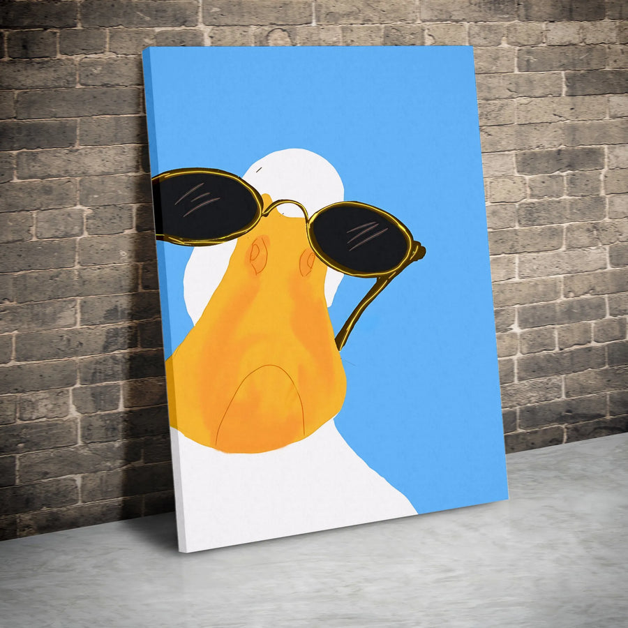 Cool Duck With Sunglasses Wall Art | Minimalist Animal Illustration | Premium Fade-Resistant Canvas | Fun Home & Office Decor Gift