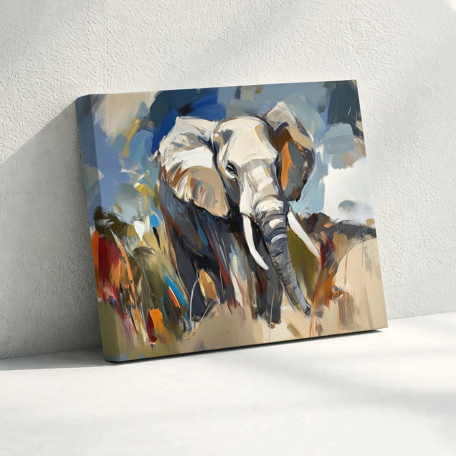 Abstract Elephant Wall Art | Large Animal Oil Painting Print | Gallery-Quality 1.25 Inch Framed Canvas | Modern Wildlife Home Decor Gift
