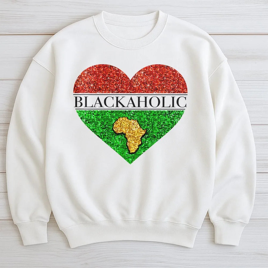 Blackaholic Sweatshirt | Pan-African Flag Heart Design | Premium Cotton Blend | Gift for Black History Month and Afrocentric Pride