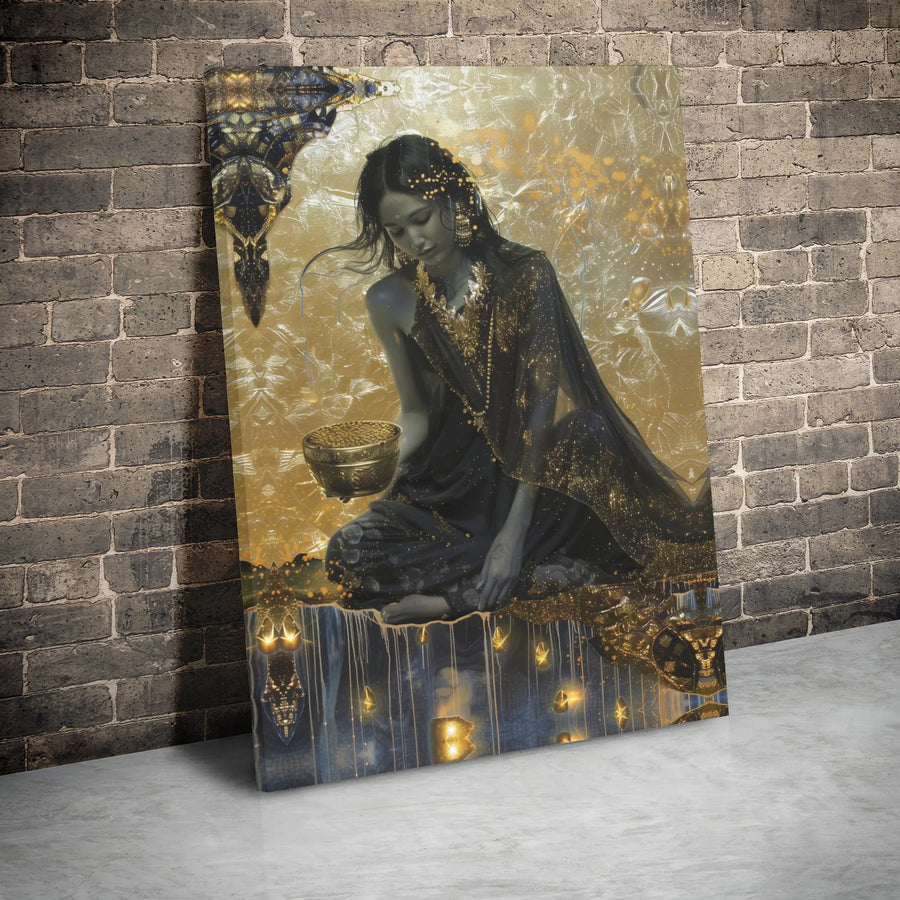 Mystical Goddess Canvas Wall Art | Golden Indian Woman Design | Premium Gallery Wrap Print | Elegant Spiritual Home Decor Gift