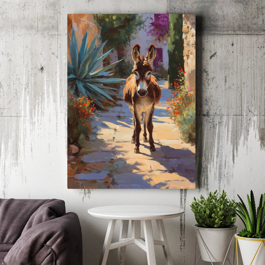 Donkey Canvas Wall Art | Impressionist Southwestern Scene Print | Premium 1.25" Thick Gallery Wrap | Collector's Gift for Rustic Farmhouse Decor