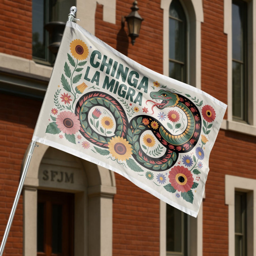 Chinga La Migra House Flag | Folkloric Snake Botanical Garden Decor | Premium Weather-Resistant Polyester | Protest Gift for Home Outdoor
