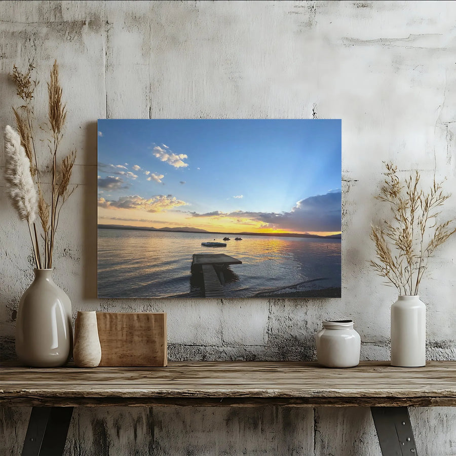 Lake Sunset Canvas Print | Peaceful Dock Horizon Scenery | Premium Gallery Wrap 1.25" Frame | Relaxing Home Office Decor Wall Art