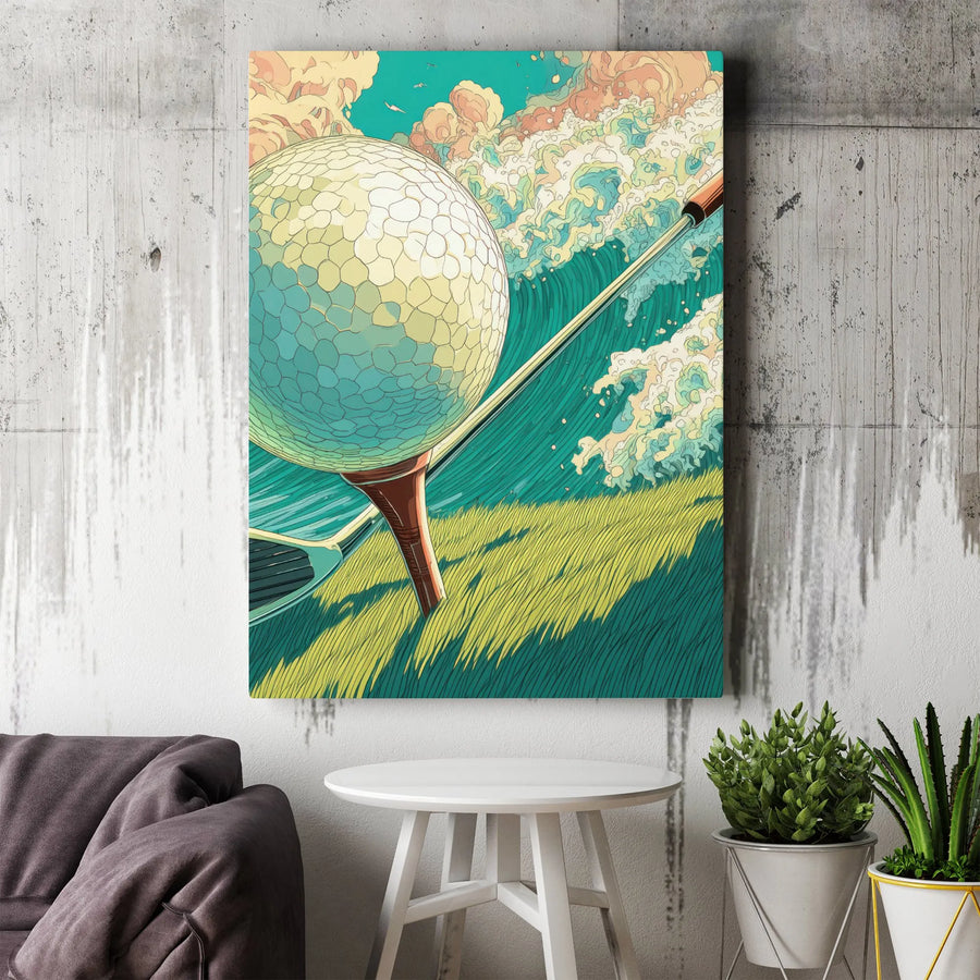 Japanese Great Wave Golf Canvas Print | Ukiyo-e Style Golf Ball Art | Premium Gallery Wrapped Wall Decor | Unique Sports Gift for Golfers