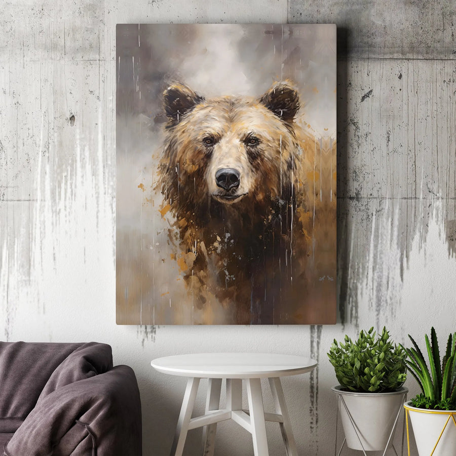Brown Bear Canvas Wall Art | Abstract Wildlife Portrait | Premium Gallery Wrap Print | Nature Inspired Home Decor Gift