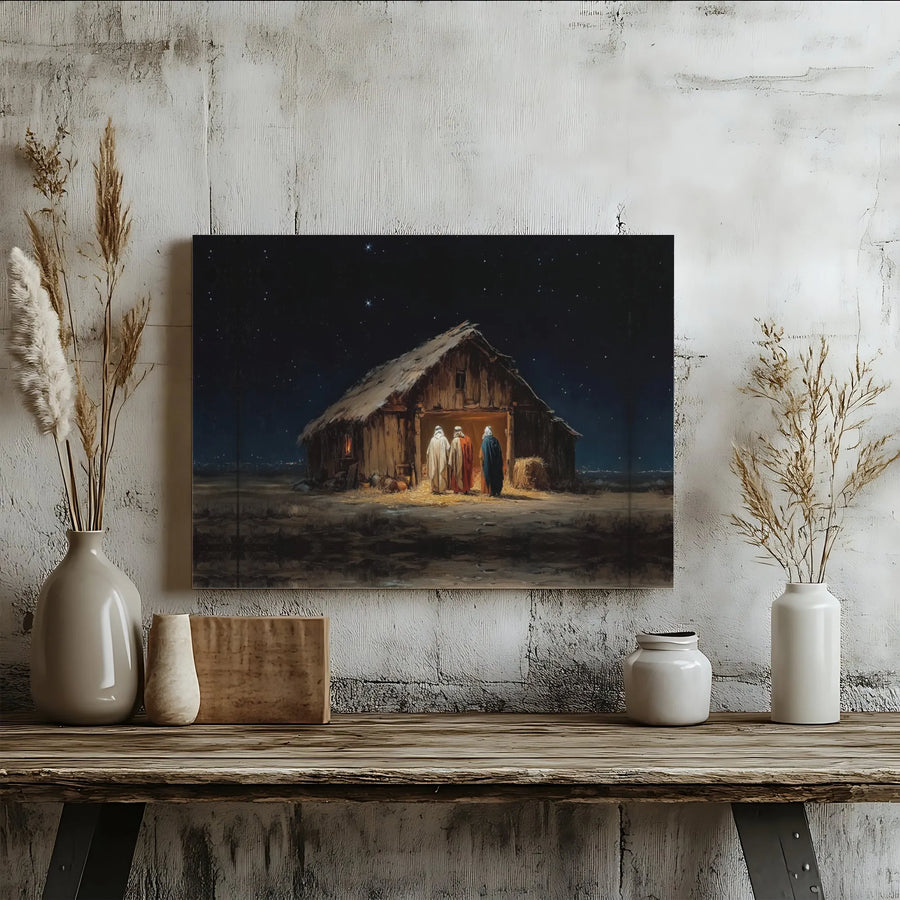 Nativity Scene Canvas Print | Three Wise Men At The Manger | Premium Gallery Wrapped Wall Art | Religious Christmas Home Decor Gift