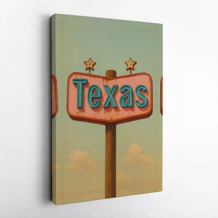 Texas Wall Art | Vintage Roadside Sign Design | Premium Gallery Wrapped Canvas | Rustic Home Decor Gift For Texans