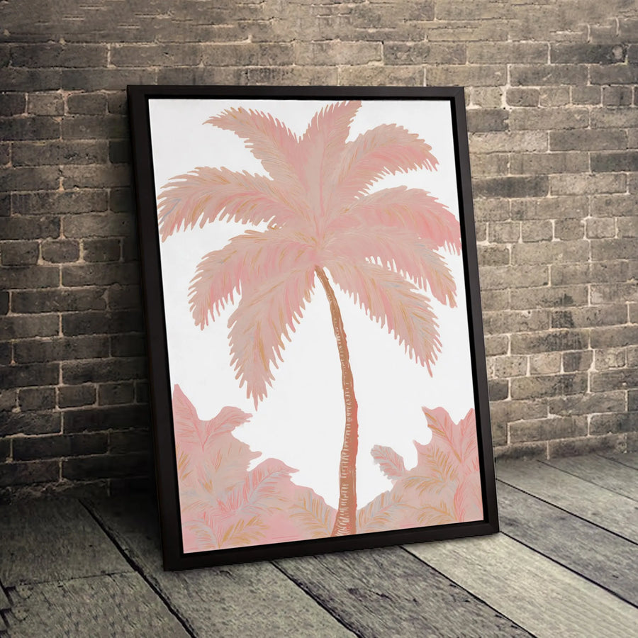 Pink Palm Tree Canvas Art | Tropical Botanical Leaf Print | Gallery Quality Premium Wall Decor | Modern Coastal Living Room Wall Art Gift