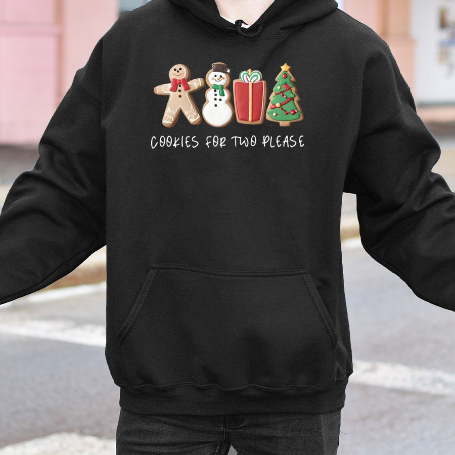 Christmas Pregnancy Announcement Hoodie | Cookies For Two Please Graphic | Premium Cotton Blend | Funny Xmas Baby Reveal Gift For Mom To Be