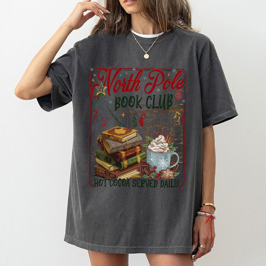 North Pole Book Club T-Shirt | Festive Christmas Reading Graphic Tee | 100% Cotton Premium Quality | Cozy Holiday Gift for Readers