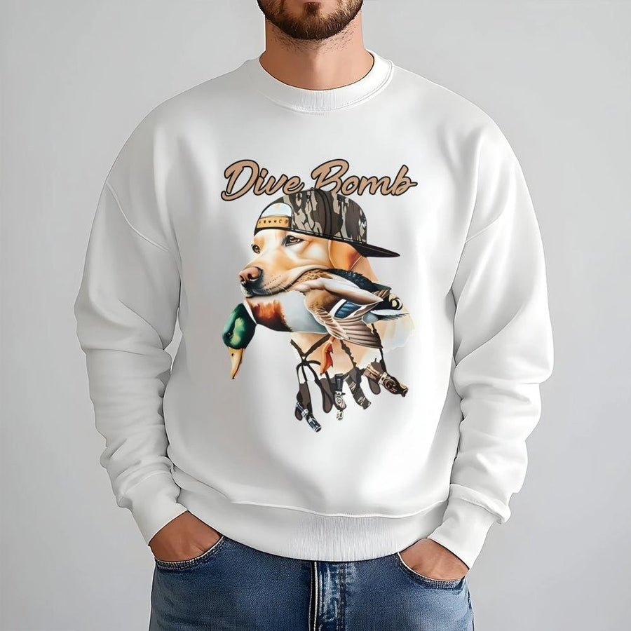 Labrador Duck Hunting Sweatshirt | Waterfowl Dog With Camo Hat Graphic | Premium Cotton Blend Crewneck | Outdoorsman Wildlife Gift For Hunters