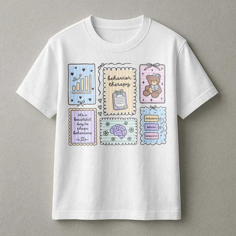 Behavior Analyst T-Shirt | ABA Therapy Tools Collage Design | Soft Cotton Blend Sweatshirt | Gift for BCBA or Sped Teacher