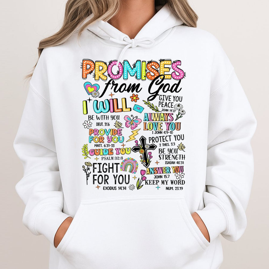 Promises From God Bible Verse Hoodie | Colorful Scripture Faith Design | Premium Cotton-Blend Apparel | Meaningful Religious Gift For Christians