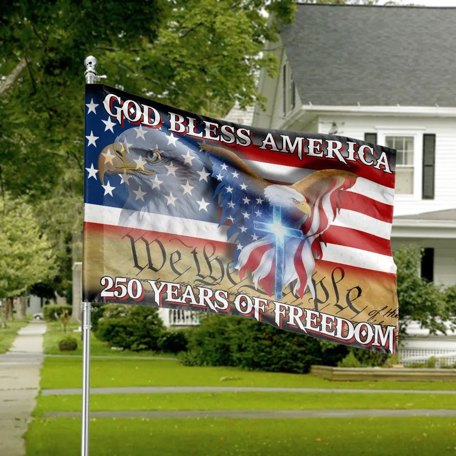 Patriotic USA House Flag | 250 Years of Freedom 1776-2026 Eagle & Cross | Weather-Resistant Double Sided | Commemorative Gift for Patriots
