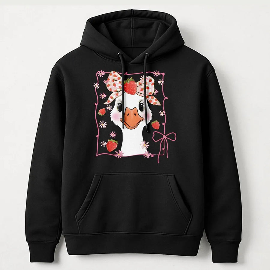 Strawberry Goose Hoodie | Cute Coquette Aesthetic Graphic Print | Soft Cotton Blend Pullover | Cottagecore Gift for Her