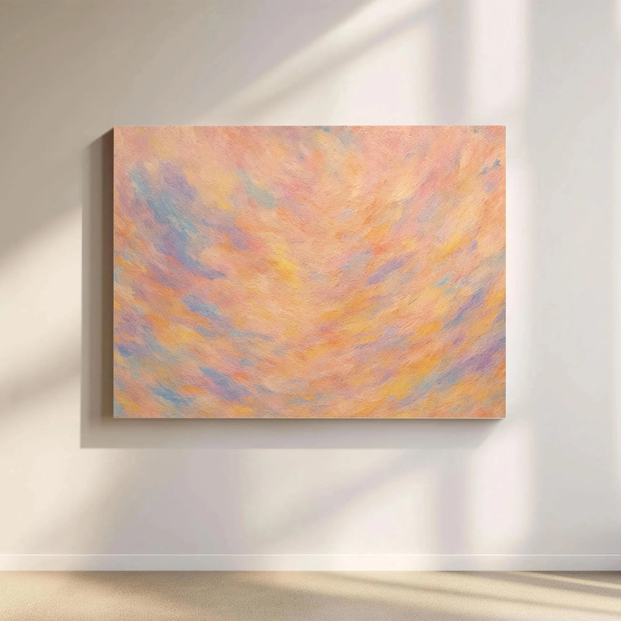 Abstract Pastel Canvas Wall Art | Soft Pink Blue Yellow Brushstrokes | Premium Gallery Wrap Print | Modern Living Room Decor